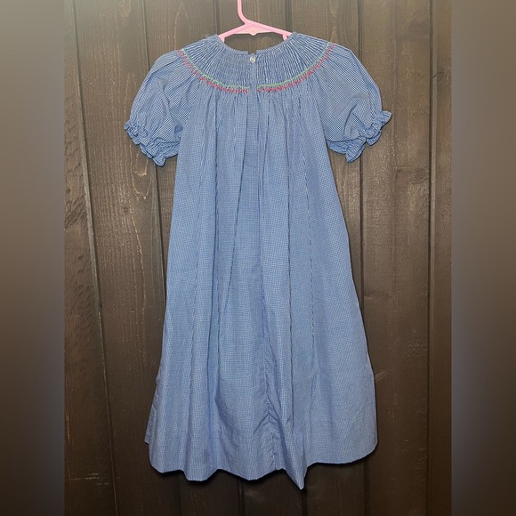 Anavini Hand Smocked Blue Checkered  Dress Long Girls Sz 5 Zoo Animals EUC. - Picture 2 of 9
